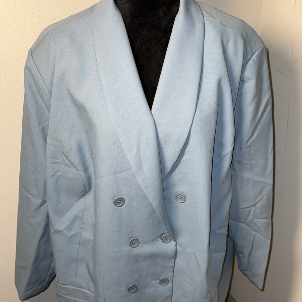 Jessica London light blue double breasted blazer light suit jacket Sz 3X (32 new